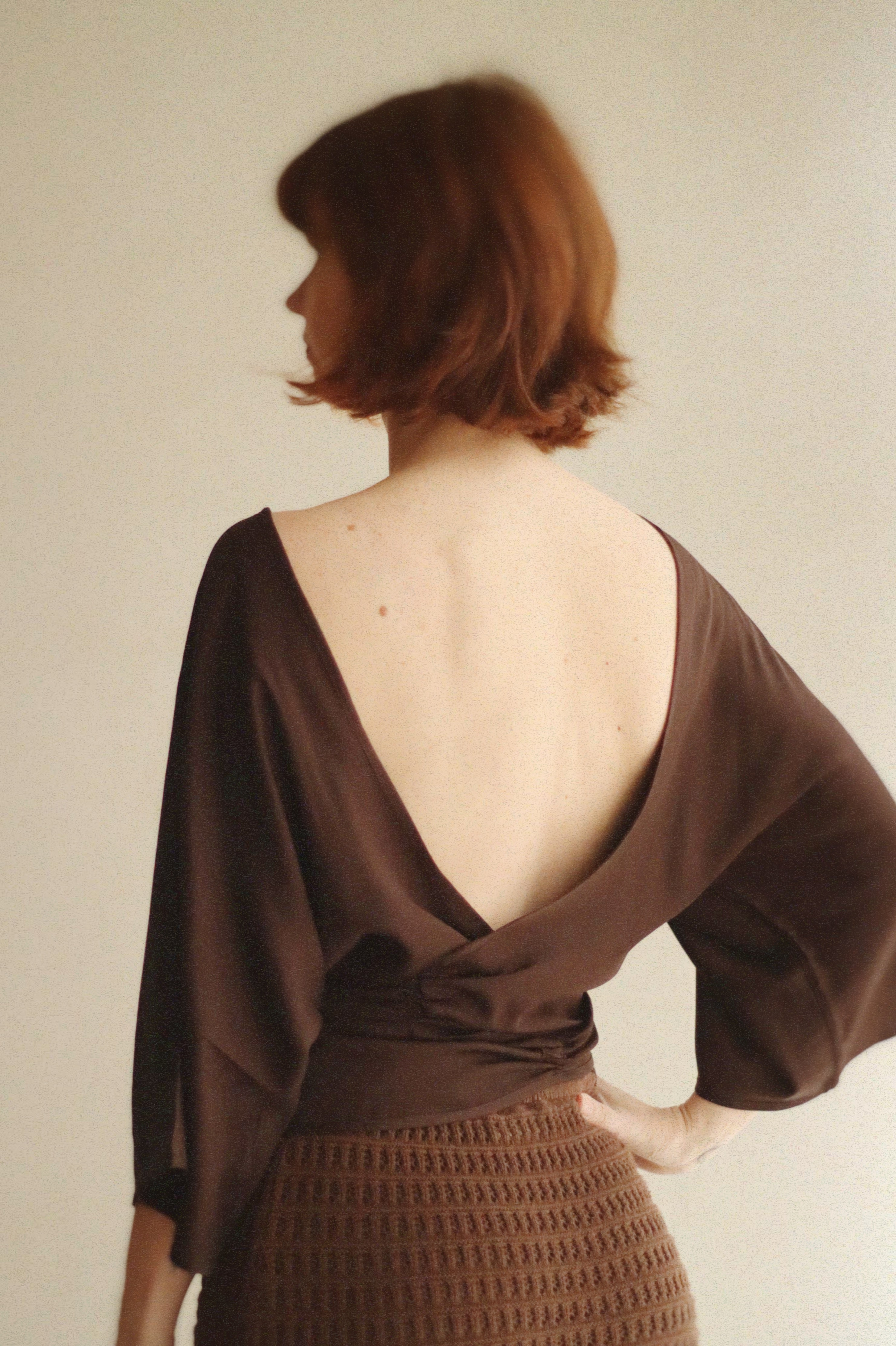 Wrap blouse open back