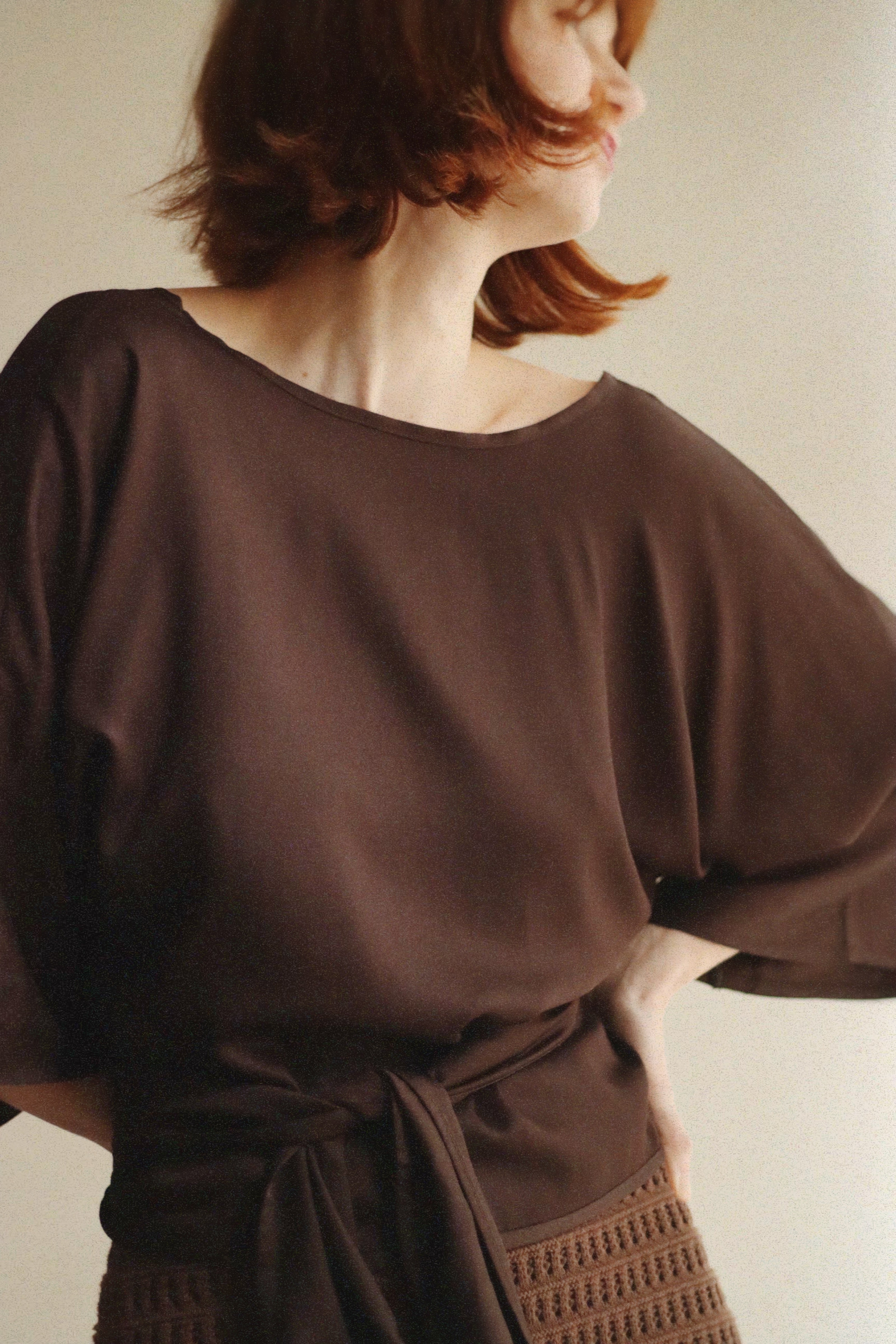 Wrap blouse open back